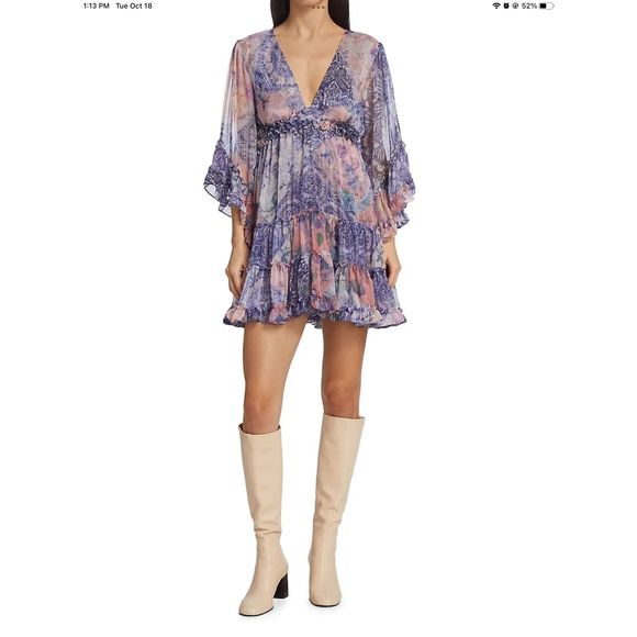 MISA Los Angeles Yasemin Butterfly Sleeve Babydoll Dress Size Medium Violet